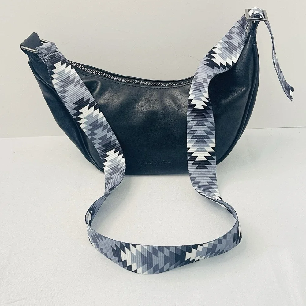 Montana West Crescent Black Bag Adjustable Geometric Shoulder Strap‎